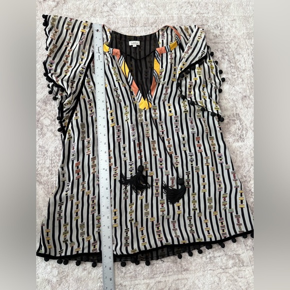 Talitha Silk Tunic Top Blouse Tassels Pom Pom Large - Picture 11 of 13